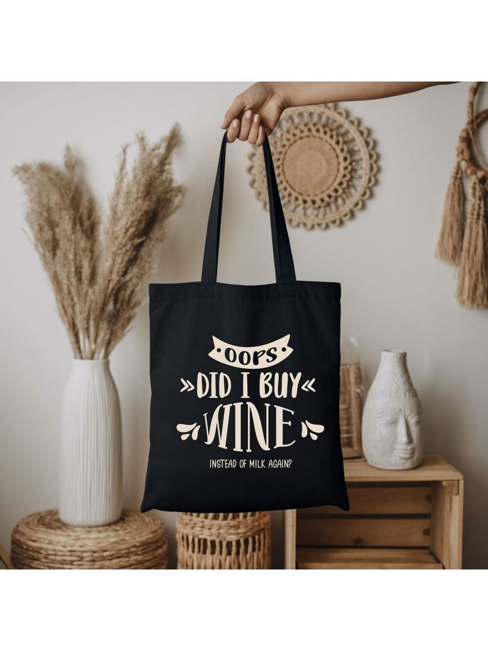Custom Black Tote Oops Did I Buy Wine Again Instead Of Milk